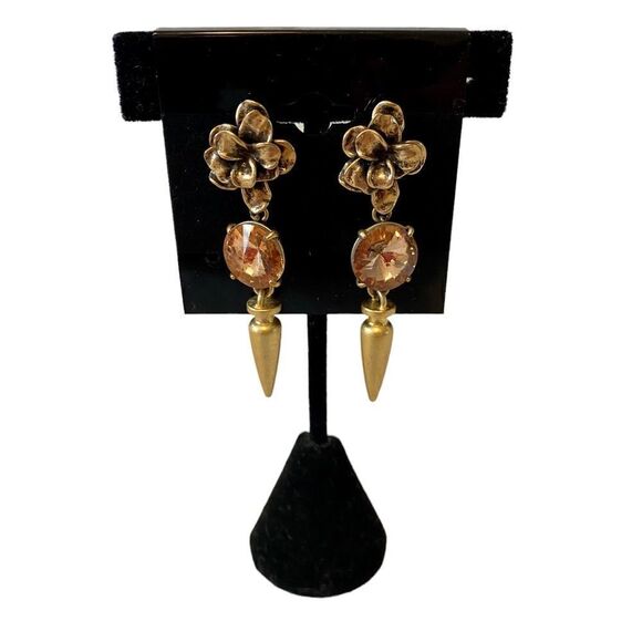 Stella & Dot Antique Gold/Brass Toned Jeweled Statement Drop Earrings. - Picture 1 of 6